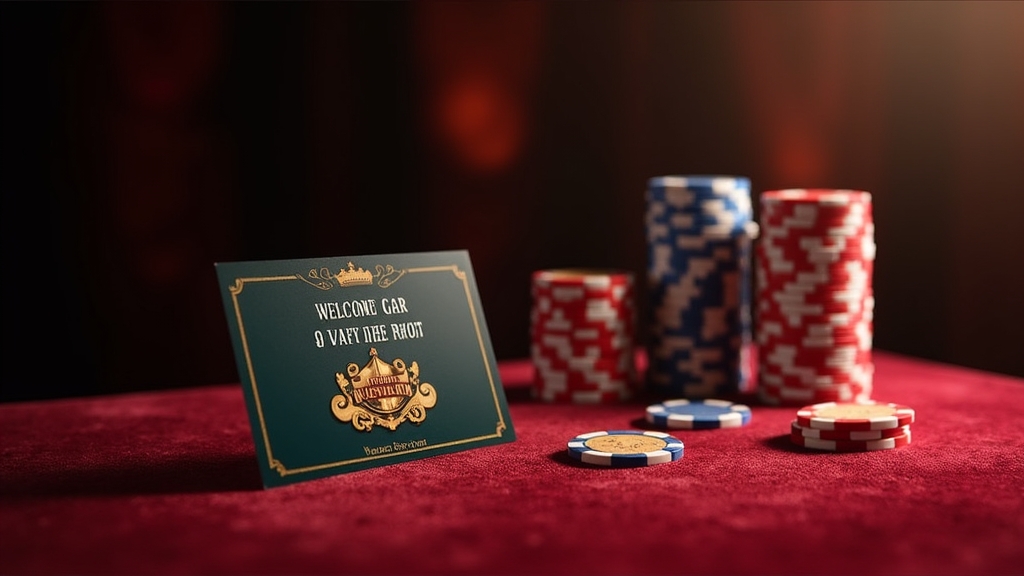 Offre de bienvenue avec carte bonus, icônes de tours gratuits et jetons de casino