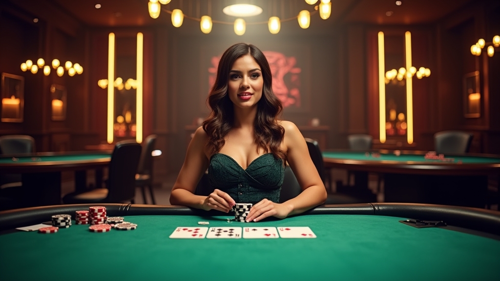 Croupier live dans une ambiance de casino élégante et immersive