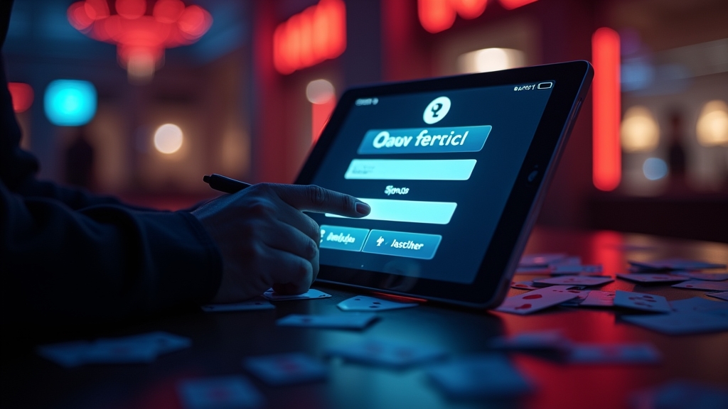 Nouvel utilisateur remplissant un formulaire d'inscription dans un casino sombre