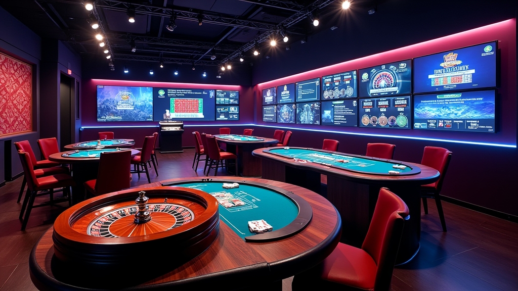 Studio live avec tables de blackjack, roulette et baccarat
